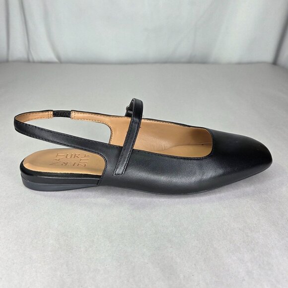 NWT Naturalizer Women's Connie Mary Jane Slingback Flat Shoes (Black Leather) - Picture 3 of 7